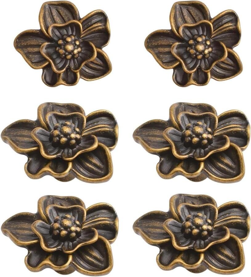 Allecto Plus Antieke bloemen handvat deurklink 6 stuks Kastknoppen Vintage keukenkast handgrepen