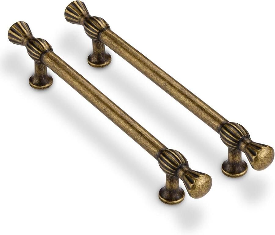 Allecto Plus 6 stuks Antieke messing kasttrekkers 128 mm hart-op-hart keukenkast handgrepen vintage retro kastbeslag ladegrepen klassieke meubelknoppen