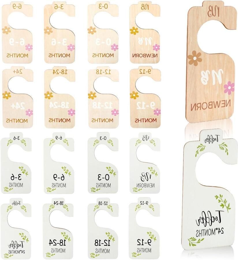 Inovra Plus Babykleerkastverdelers Set van 16 Houten verdelers Jongens Meisjes Pasgeboren 2 Stijlontwerpen