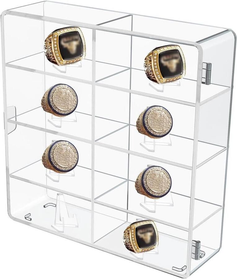 Inovra Plus Championship Ring vitrine met ringstandaarden en roosters voor honkbalringen 20 x 17 x 45 cm Opbergdoos en cadeau voor sportfans