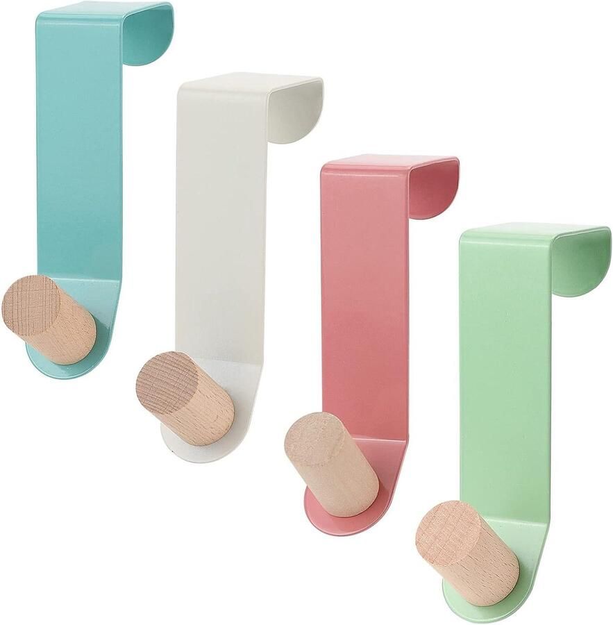 Zeynomax Deurhaken Set van 4 Kledinghaken Omkeerbare Zonder Boren 2-Zijdig Bruikbaar Badkamer Keukenkasten Commodeslade Keukenorganisatie