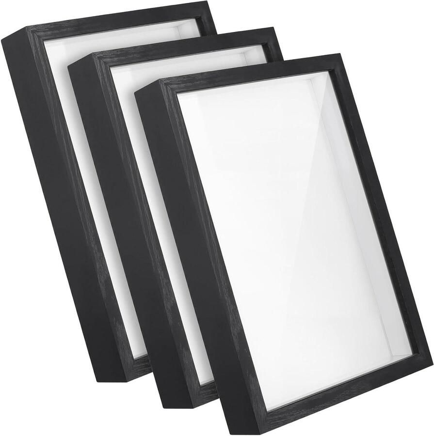 Zeynomax Fotolijst schaduwbox voor tafel en muur zwart ideaal voor foto's en decoraties 3 stuks (227 x 315 x 45 cm)