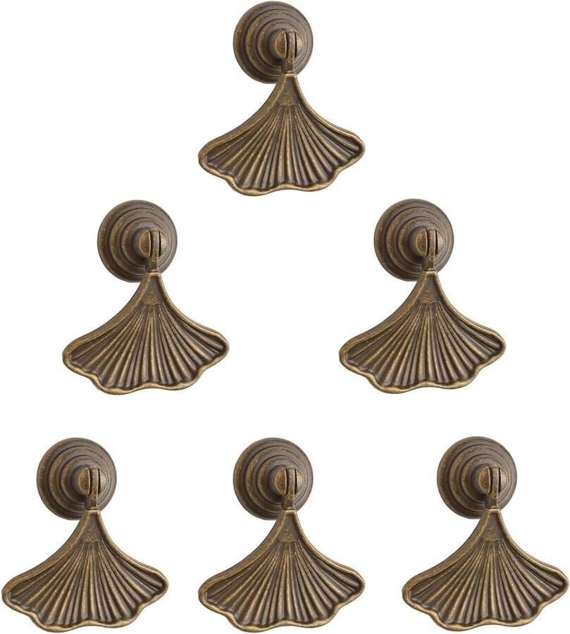 Allecto Plus Ginkgo blad vormige knoppen Messing lade grepen Meubelgrepen voor kasten Set van 6 stuks