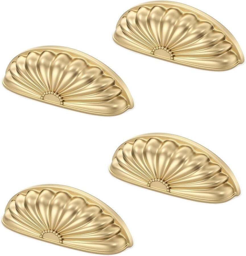 Allecto Plus 4 stuks Goud Keukenkast Deur Kast Lade Handvatten Shell Cup Design Meubels Kledingkast Accessoires Lade trekhandvat voor Kast Goud gekleurde Keukenhandgreep