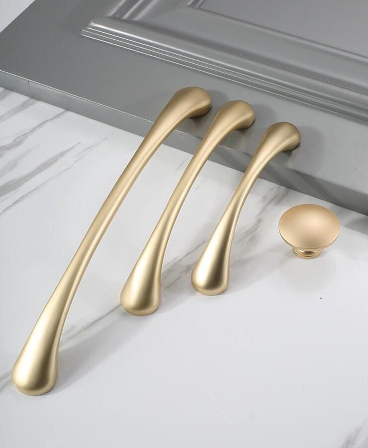 Allecto Plus Keukengrepen goud handgrepen meubels 6 stuks 128mm gatafstand