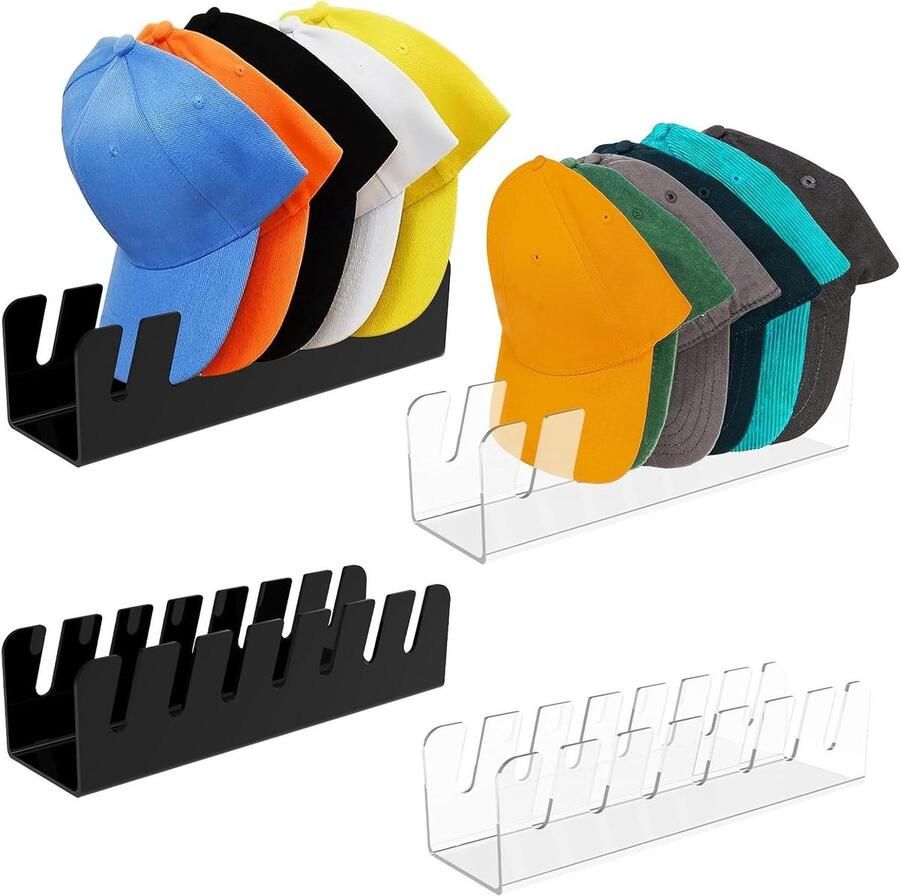 Zeynomax honkbalpet opslaghouder voor 20 hoeden 36cm lang zwart en wit wanddeurkast organizer met 2 installatiemethoden