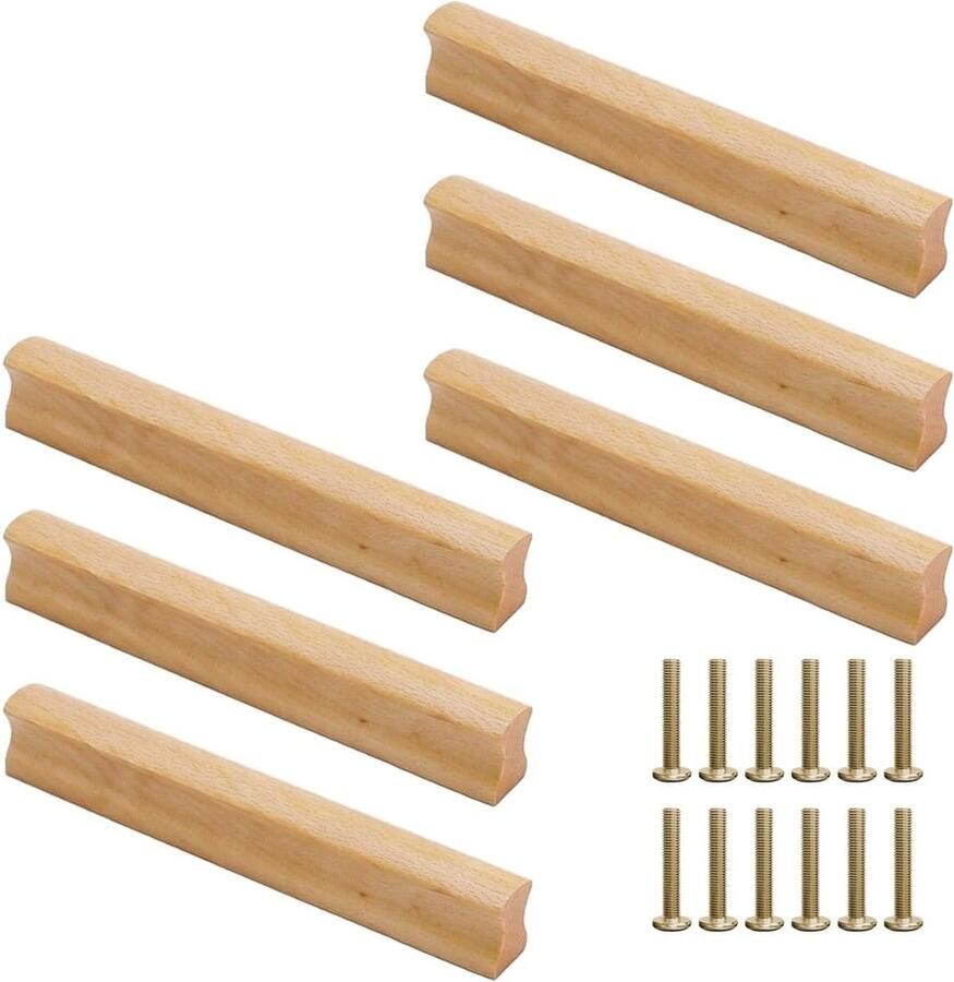 Allecto Plus Houten Meubelgrepen Kastdeurgrepen Inclusief Schroeven 128mm Set van 6 Stuks