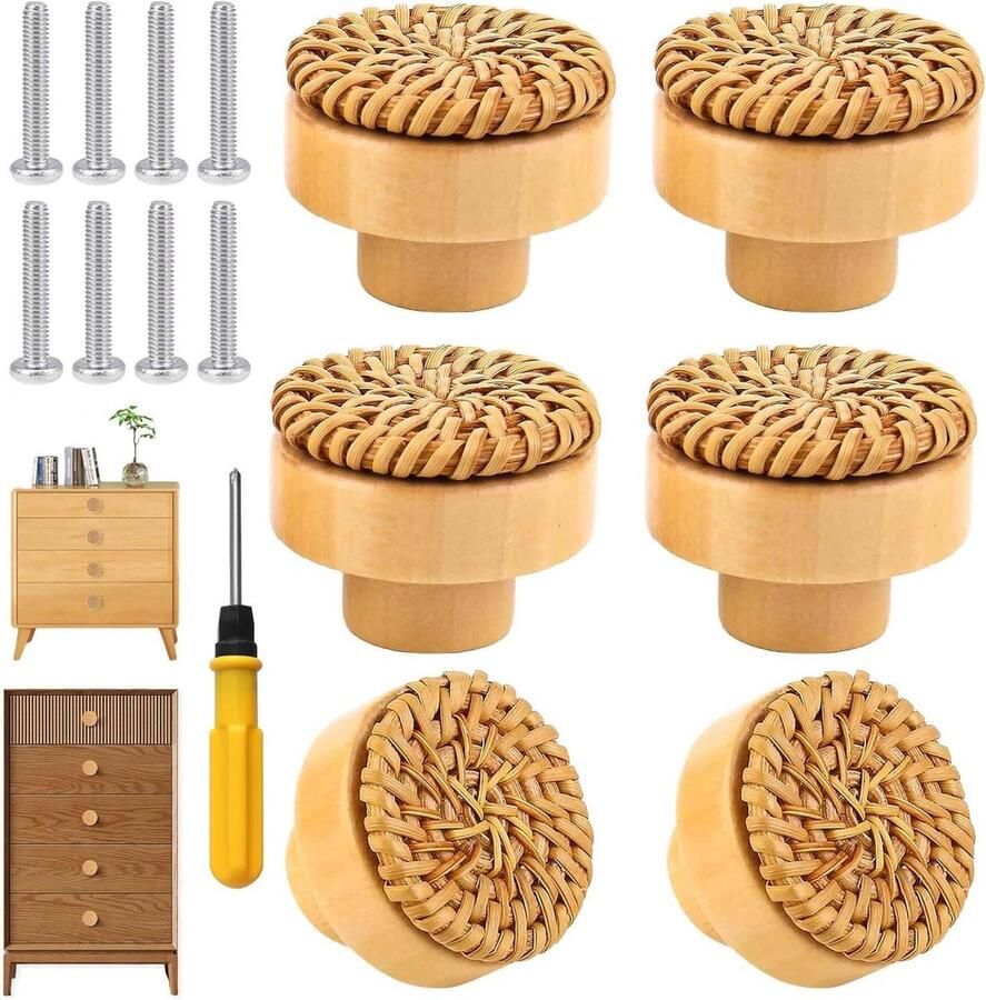 Allecto Plus Houten Meubelknoppen Set voor Kinderkamer Natuurlijke Kastknoppen met Schroeven