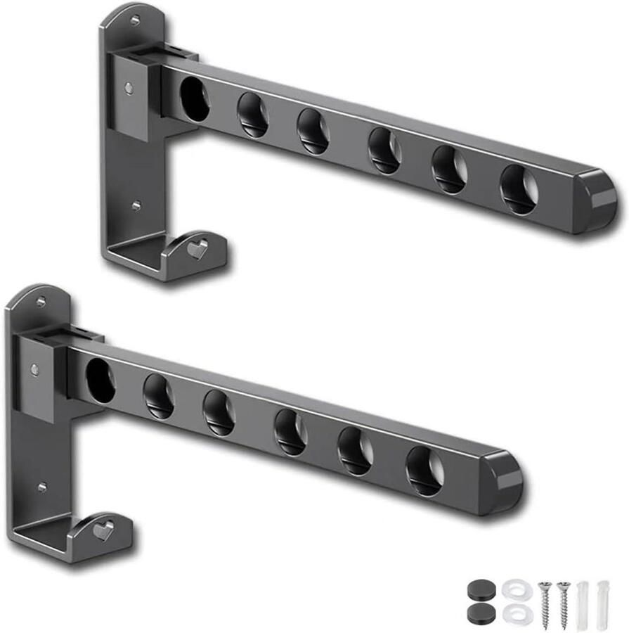 Allecto Plus Inklapbare Kledinghaken Set van 2 Wandmontage 90 graden draaibaar Garderobestang voor balkon en bijkeuken