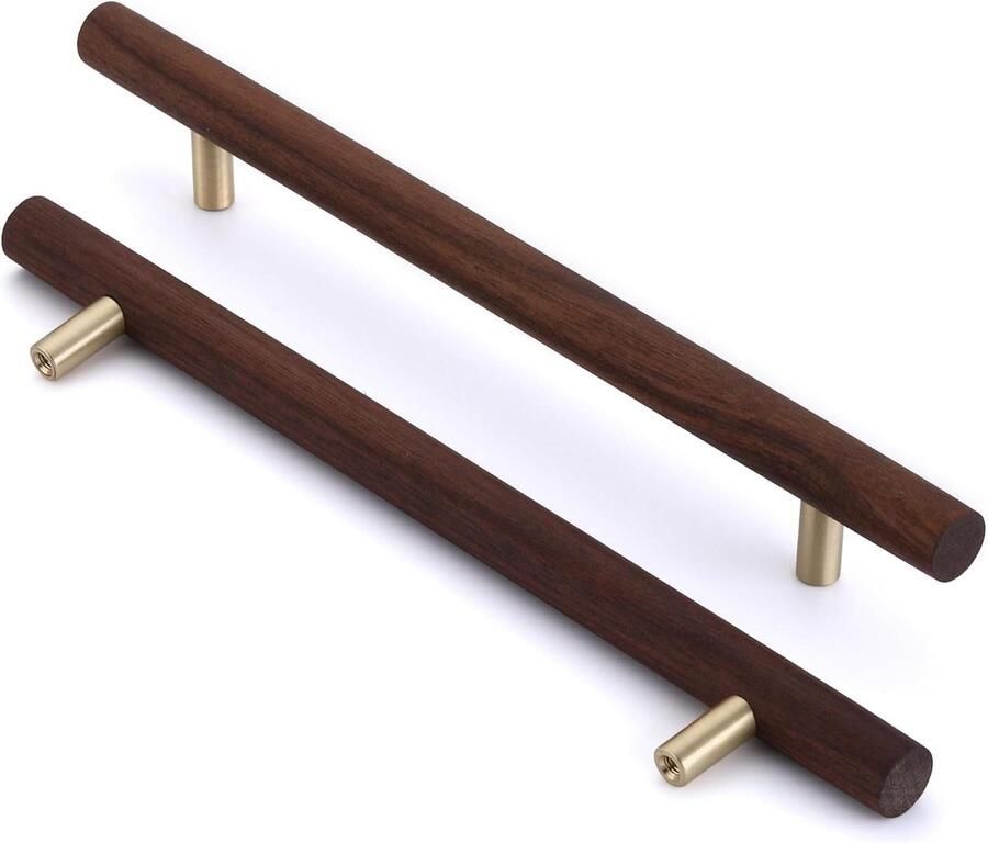 Allecto Plus Houten keukenkast handgrepen 6 stuks 224 mm Goud messing Walnoothout Meubelgrepen voor deur en keuken