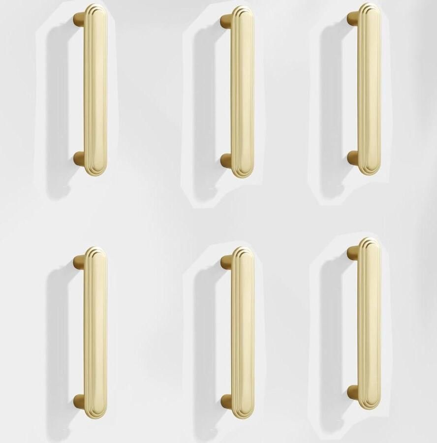 Allecto Plus Gouden Keukenkast Handgrepen 6 Pack 96 MM Gatafstand Geborsteld Messing Kast Keuken Handgrepen Kasten Lade Trekt