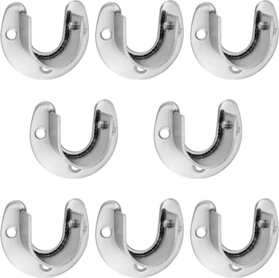 Zeynomax Kledingkast Railbeugels Set van 8 Roestvrijstalen Eindsteunen U-vorm 25 mm Flensstanghouder Voor Douchegordijn en Kledingkast Duurzaam design Eenvoudig te monteren