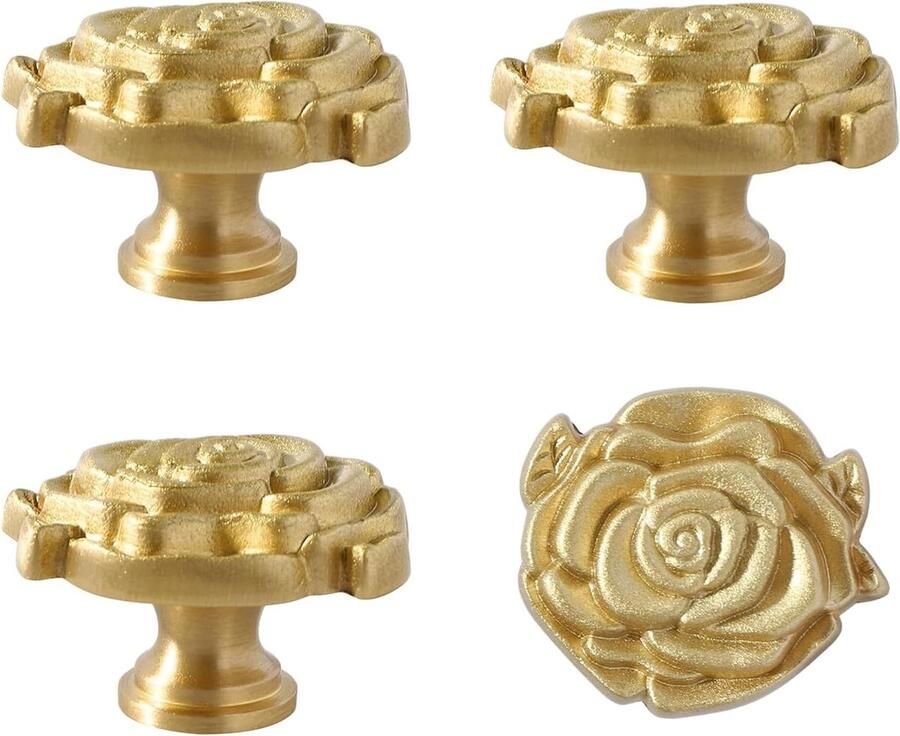 Allecto Plus 4-delige set messing ladeknoppen en deurgrepen voor keukenkasten Gouden meubelhandvat met bevestigingsmateriaal