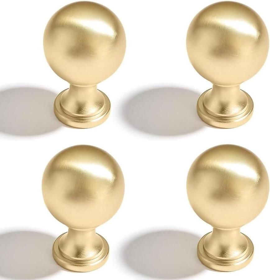 Allecto Plus 4-delige set messing deurknoppen met één gat Gouden kastknoppen voor keuken Stijlvol en duurzaam Eenvoudig te monteren