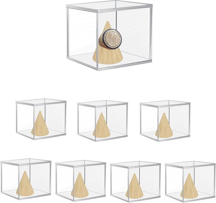 Inovra Plus Opbergdozen voor kampioenschapsringen en houten kegelringstandaard Transparante acryl vitrine Voetbal Softbal 55 x 55 x 55 mm Set van 8 stuks
