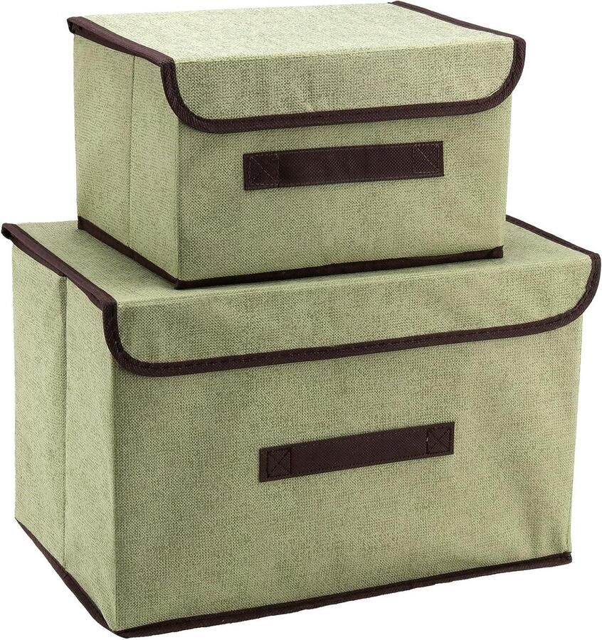 Inovra Plus Opvouwbare Opbergdozen 2 Stuks Groene Stoffen Opbergmanden Met Deksel Handvat Georganiseerde Kledingkast
