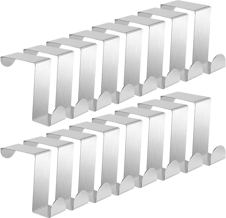 Allecto Plus 16 stuks Deurhaken Roestvrijstalen Kledinghaken Deurkapstok Deurhanger Zilver voor Gebruik met Kasten En Laden