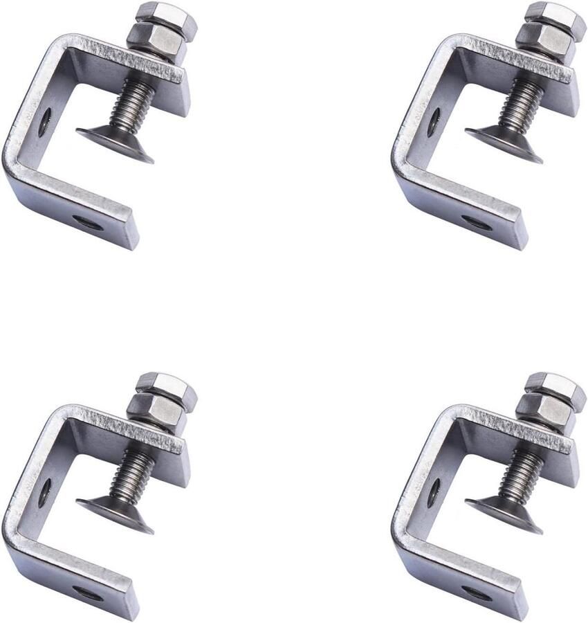 Zeynomax Set van 4 C-klemmen voor Zware Taken Roestvrij Staal Voor Doe-het-zelvers Bevestigingsmaterialen Zilverkleurig