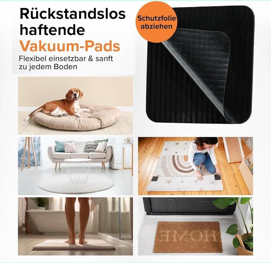 Zeynomax Set van 4 zwarte antislipmat voor tapijten en banken 100 x 100 cm Herbruikbare tapijtgrijpers voor binnentapijten met residuvrije antislip Effectieve tapijtgrijper 2 mm dik