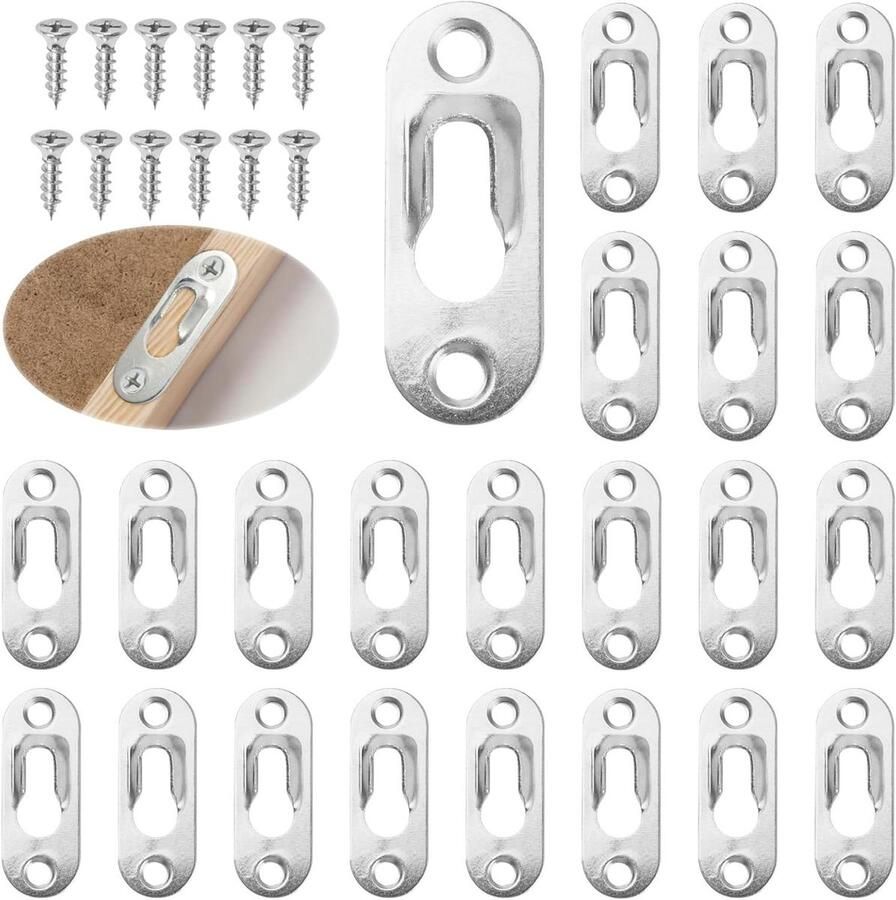 Allecto Plus Sleutelgathangers Metaal 44 x 16 mm 30 Stuks + Wandbevestiging en Schroeven Zilver Fotolijst Hanger voor Spiegels en Kasten