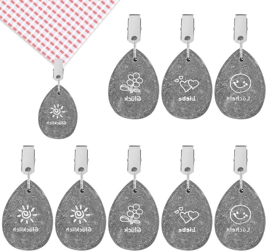 Zeynomax Tafelkleedgewichten van natuursteen met stalen clip voor camping en bruiloft set van 8stuks