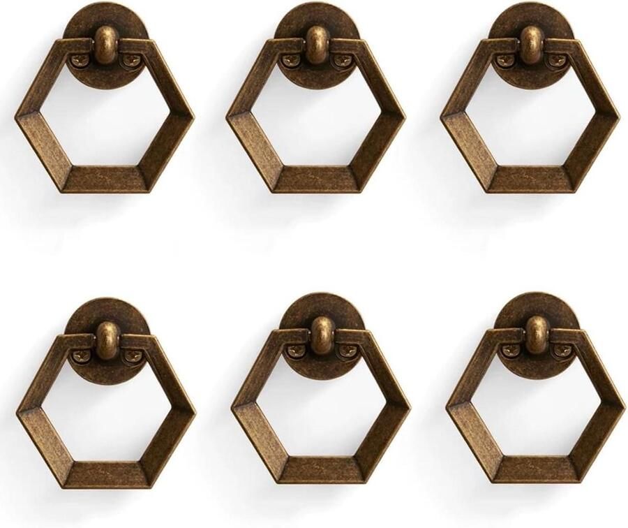 Allecto Plus 6 stuks vintage lade handgrepen antieke ring trekgrepen zink legering kast handgrepen voor keukenkasten Bronskleurig Decoratieve meubelhandgrepen
