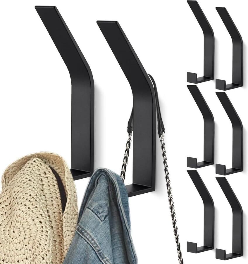 Zeynomax Wandhaken set van 8 stuks voor Moderne Muurdecoratie Zwart Design Kapstok voor Jas Sjaal en Handdoek Sleutelhaakje