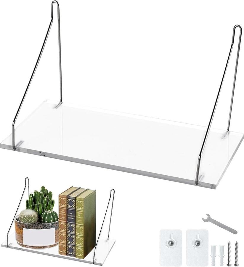 Zeynomax Wandrek voor Planten Binnen Wandplank voor Planten Opbergrek voor Planten Wandplank Muurrek voor Keuken Badkamer Woonkamer Acryl Transparant