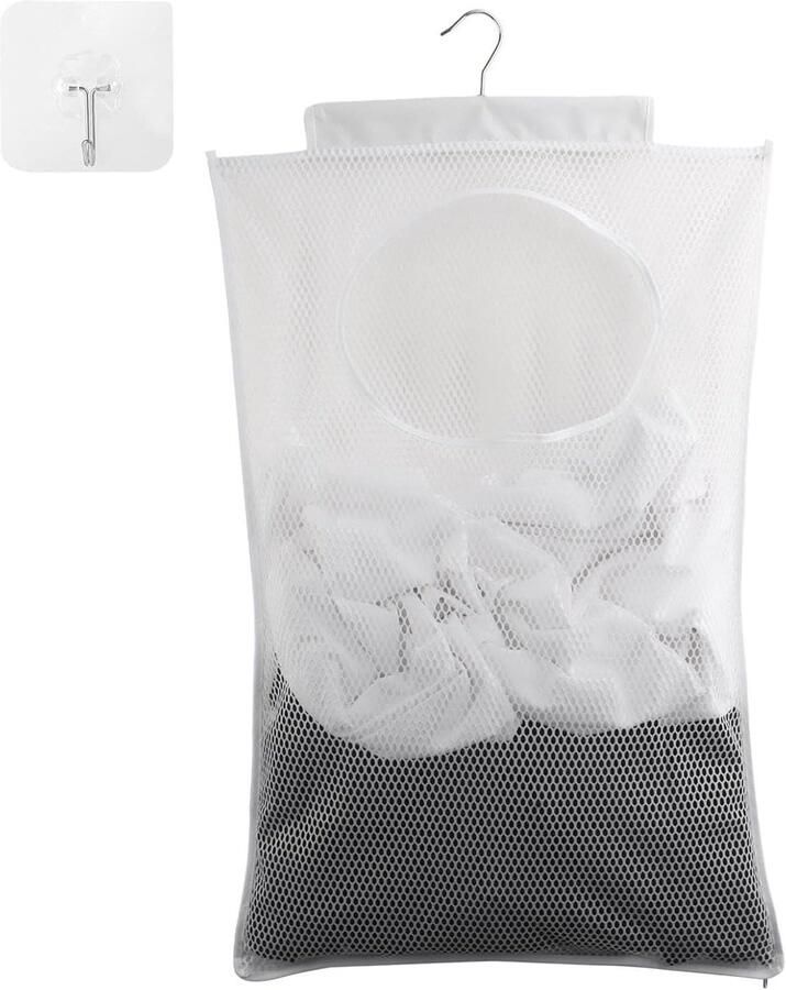 Zeynomax Waszak om op te hangen aan de deur Duurzaam en praktisch Ideaal voor slaapkamer kasten en reizen Mesh-polyester Zelfklevende haken Wit en zwart 85 characters