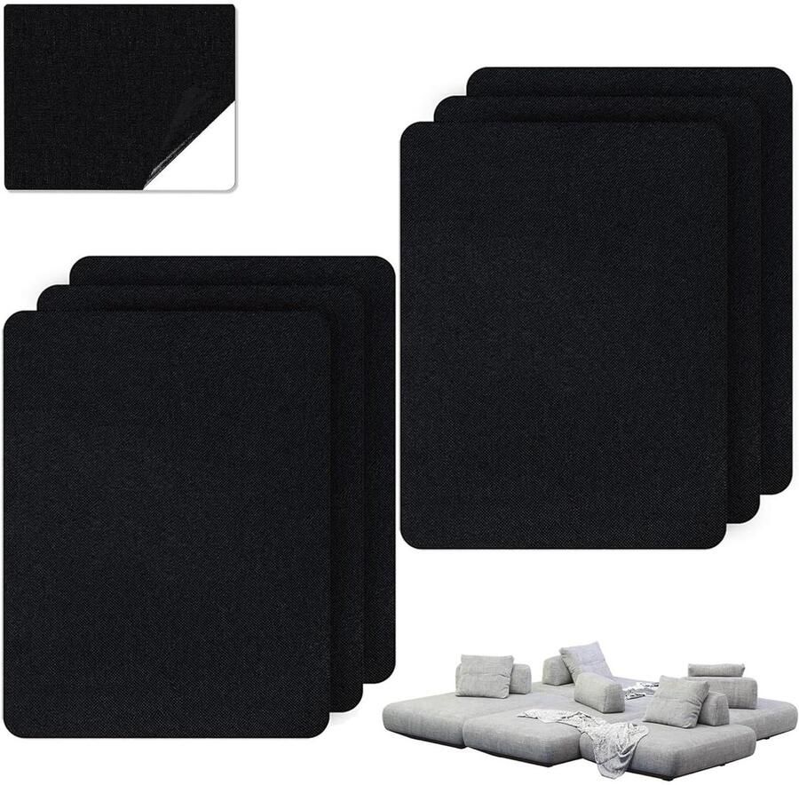 Zeynomax Zelfklevende stof reparatiepleisters in zwart Set van 6 stuks 10 x 155 cm Voor bureaustoelen banken autostoelen en meer