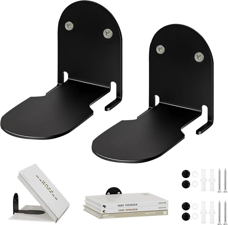 Allecto Plus Zwevende Boekenplank voor Slaapkamer en Woonkamer Zwart Metaal Set van 2 Stuks