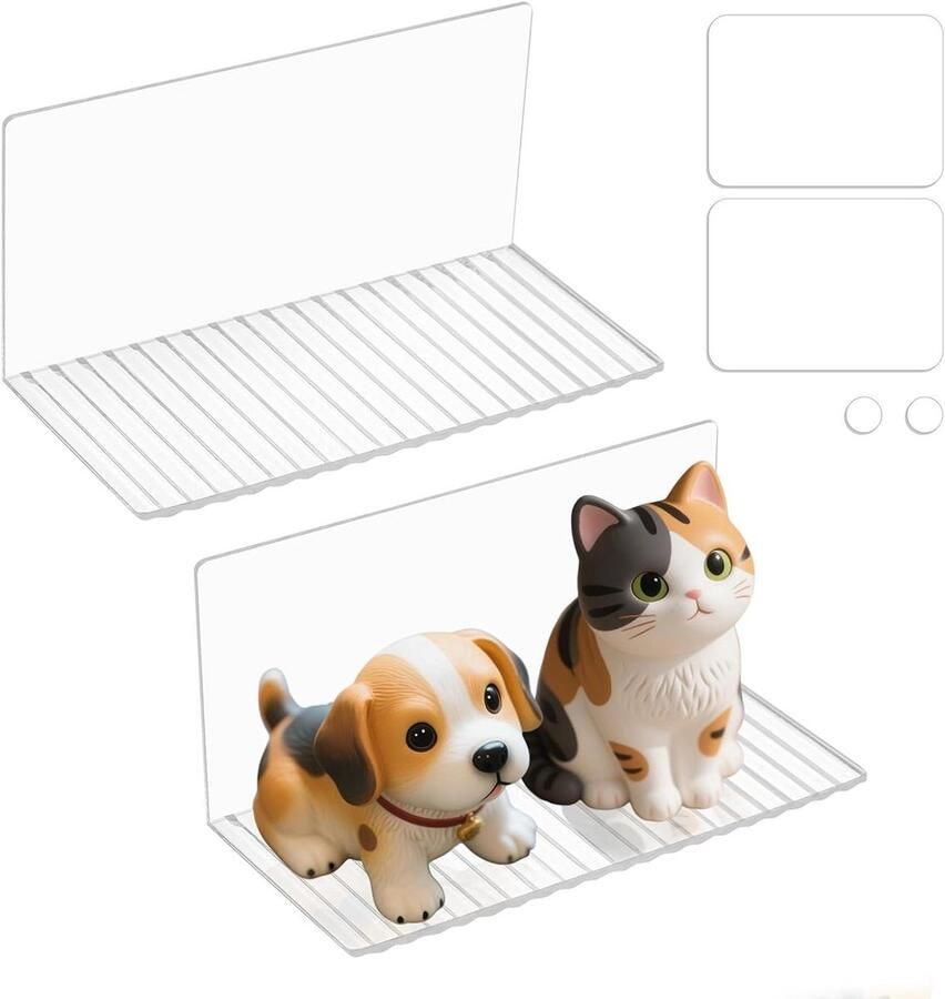 Zeynomax Zwevende planken voor aan de wand set van 2 transparante acryl miniplanken voor slaapkamer badkamer en woonkamer Zonder boren Wanddecoratie