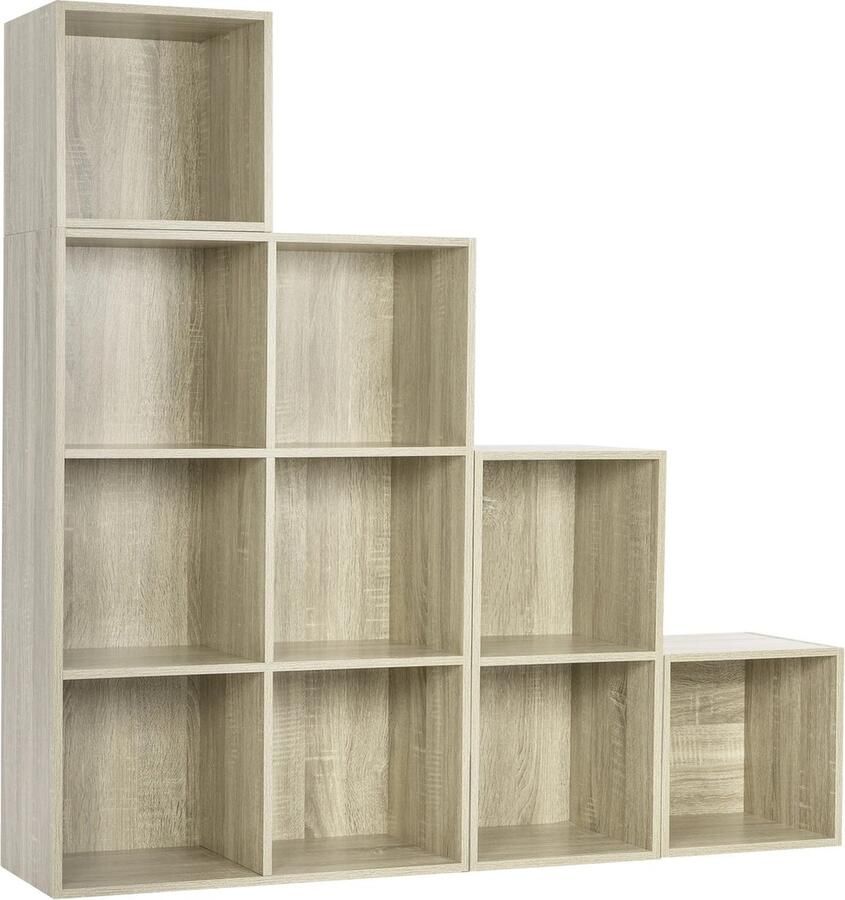 ZFA Store Boekenkast Boekenplank 10 vakken Trapvorm Hout Licht eiken