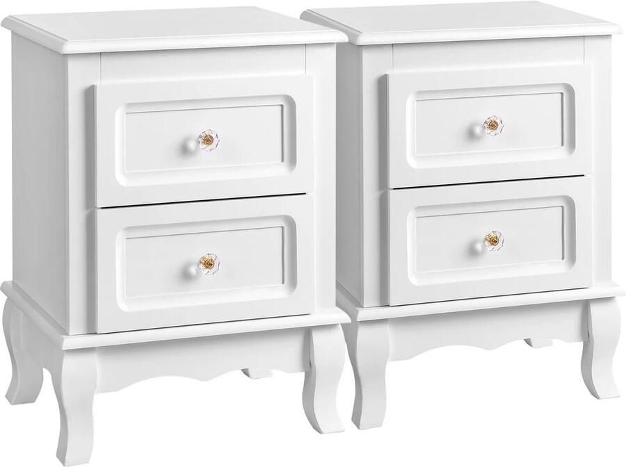 ZFA Store Nachtkastje Opbergruimte Bijzettafel Antiek Design Set van 2 Wit Lades 38 5 x 30 5 x 52 5 cm