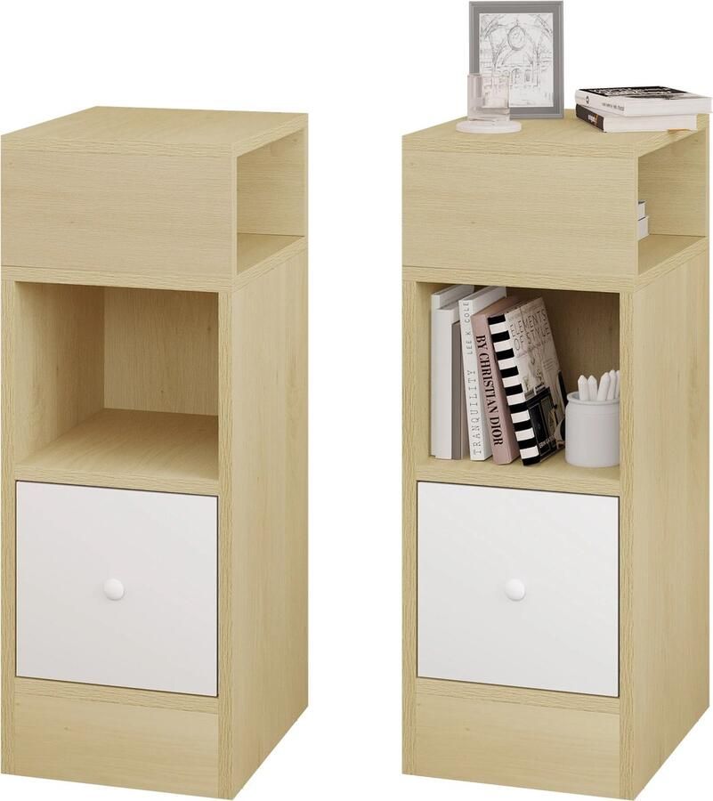 ZFA Store Nachtkastje Opbergruimte Bijzettafel Modern Design 1 Lade Oak Set van 2 30 x 25 x 66 cm