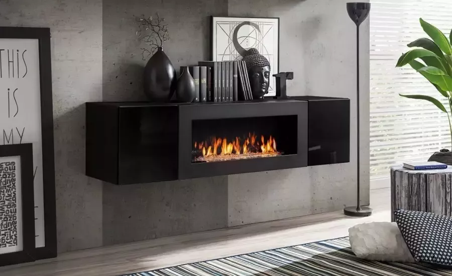 ZHPK TV meubel tv meubel zwart tv meubel bio ethanol sfeerhaard niet elektrisch