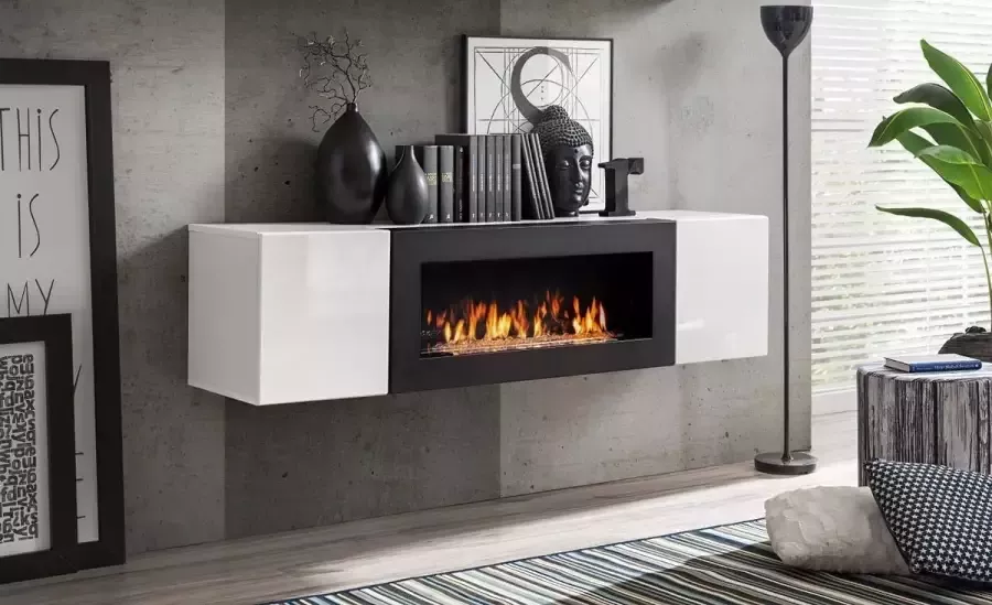 ZHPK Tv Meubel Tv meubel met bio ethanol sfeerhaard tv meubel wit Tv kast met sfeerhaard niet elektrisch brandt op bio ethanol