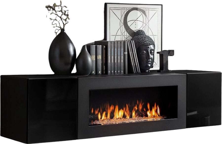 ZHPK TV meubel tv meubel zwart tv meubel bio ethanol sfeerhaard niet elektrisch