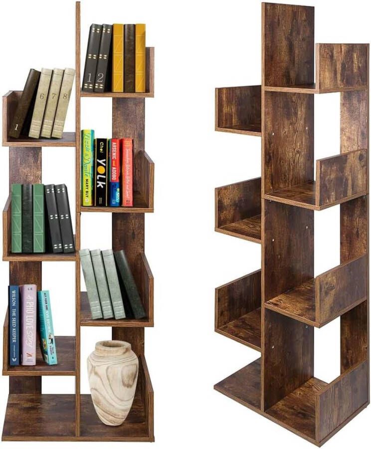 Zhs Boekenkast 8 planken symmetrisch MDF hout antiek effect modern design voor woonkamer kantoor formaat 145 x 30 x 50 cm