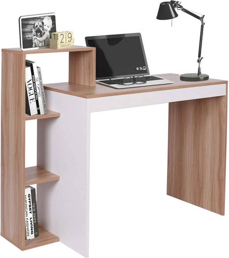 Zhs Bureau met boekenkast 4 planken werktafel pc-deur frame en tafelblad van MDF-hout decoratie voor thuis kantoor kinderkamer afmetingen 110 x 90 x 40 cm (walnoot)