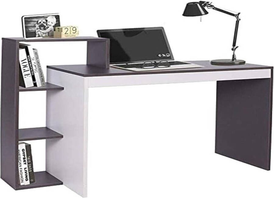 Zhs Bureau met boekenkast 4 planken werktafel pc-tafel frame en tafelblad van MDF-hout decoratie voor thuis kantoor kinderkamer afmetingen 110 x 90 x 40 cm (grijs)