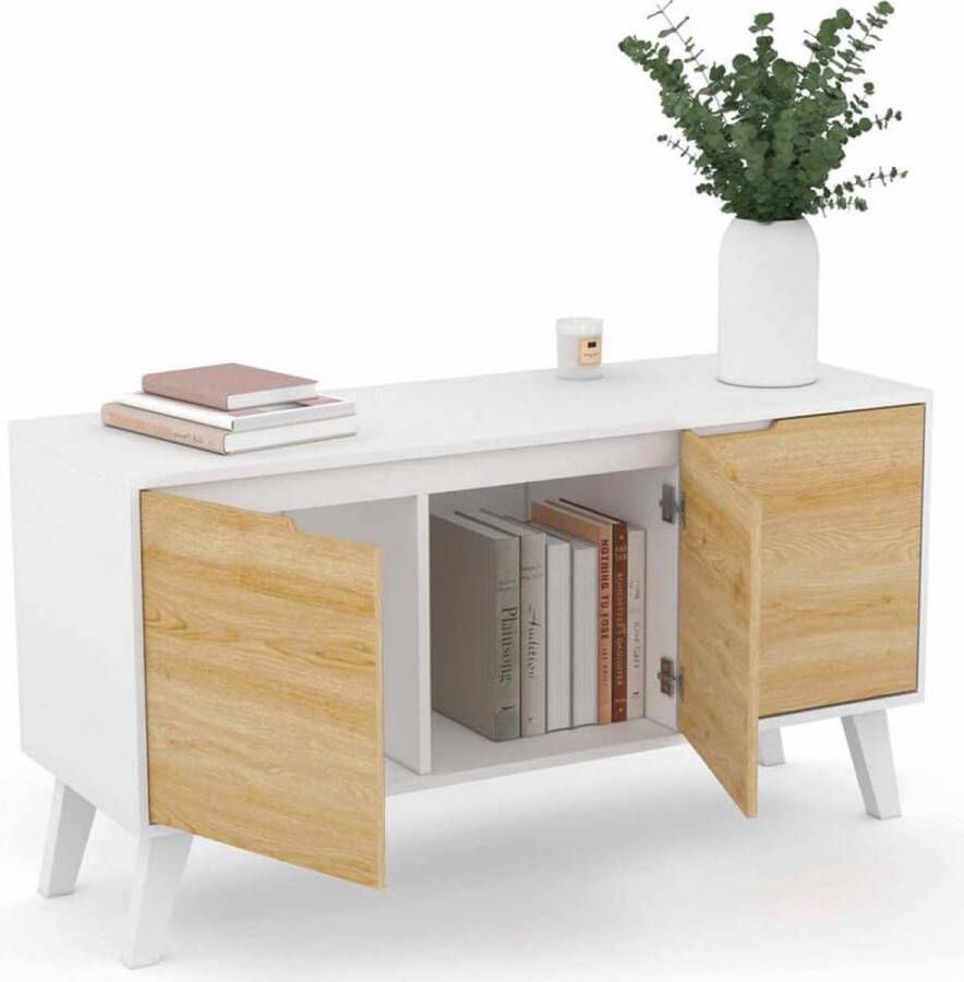 Merkloos Dressoir Scandinavisch FINN wit 3 deuren beukenlook 113 cm