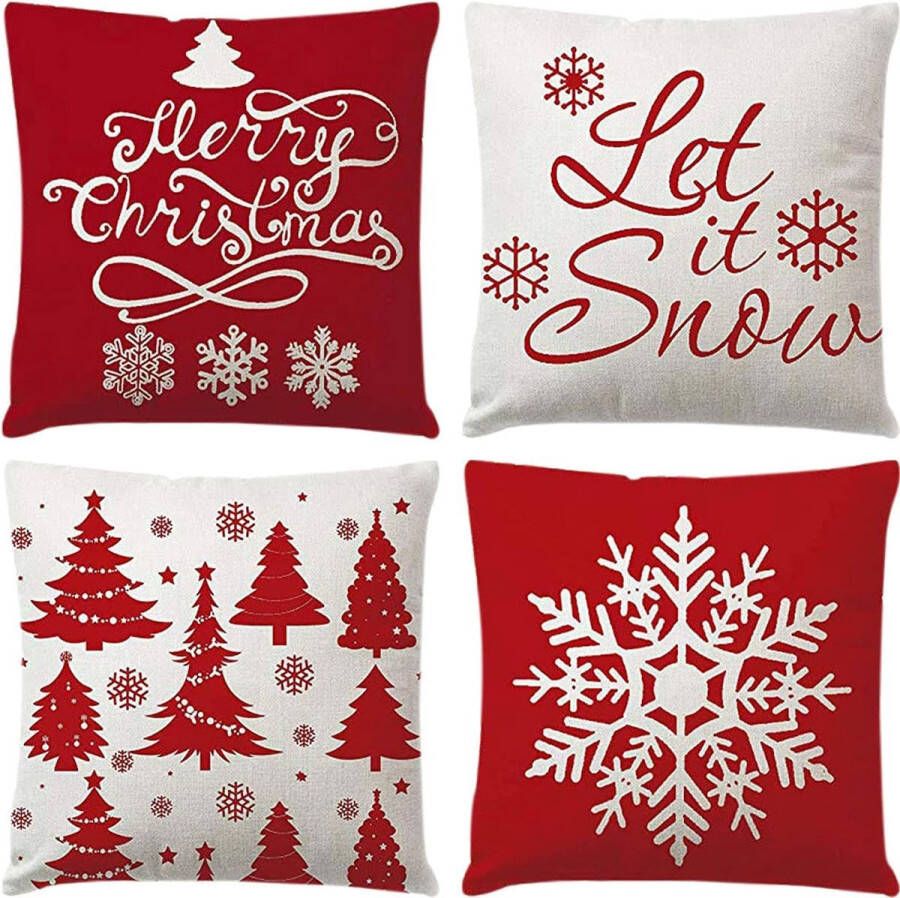 zhs Kerst decoratieve kussenhoezen 45 x 45 cm set van 4 kerst sneeuwvlok gooien kussenhoezen 18 x 18 voor binnen thuis kantoor bank slaapkamer auto winter vakantie decor cadeau