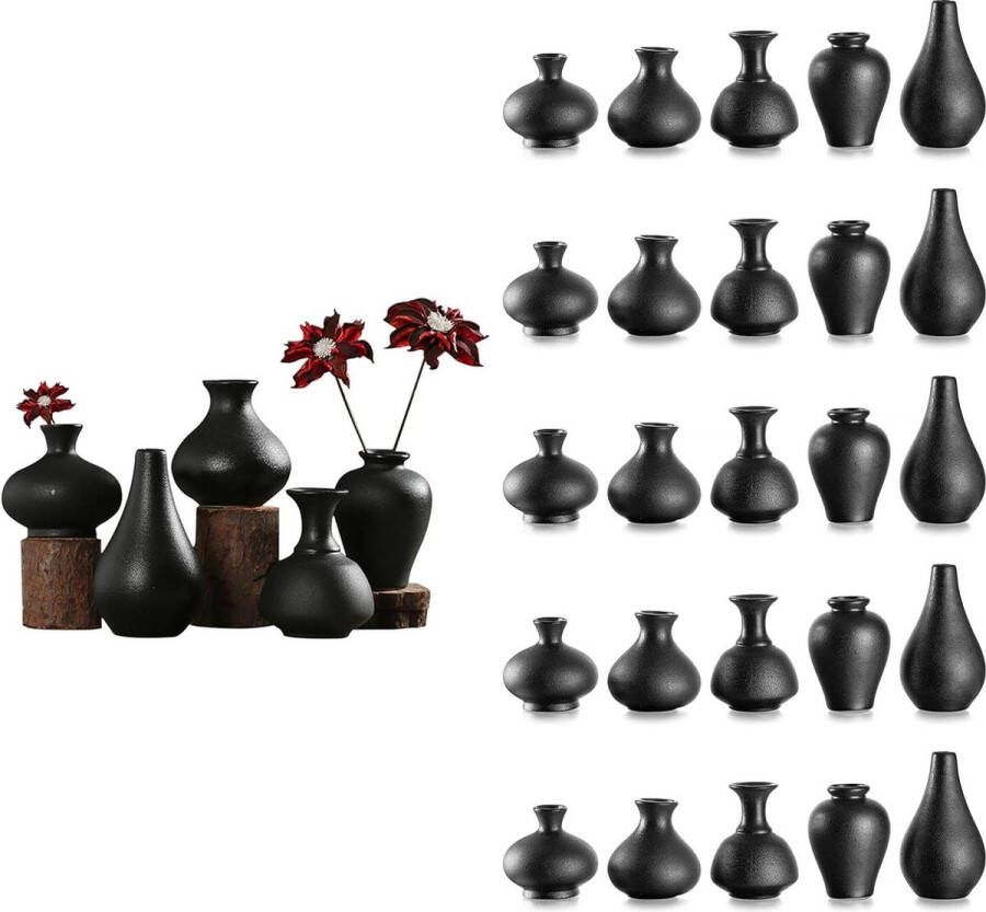 Zhs kleine zwarte keramische vaas decoratieve vazen ​​voor bloemen set van 10 minivaas met minimalistisch ontwerp voor thuis tafel middelpunt moderne handgemaakte vaas voor bruiloft kantoor woonkamer keuken decoratie