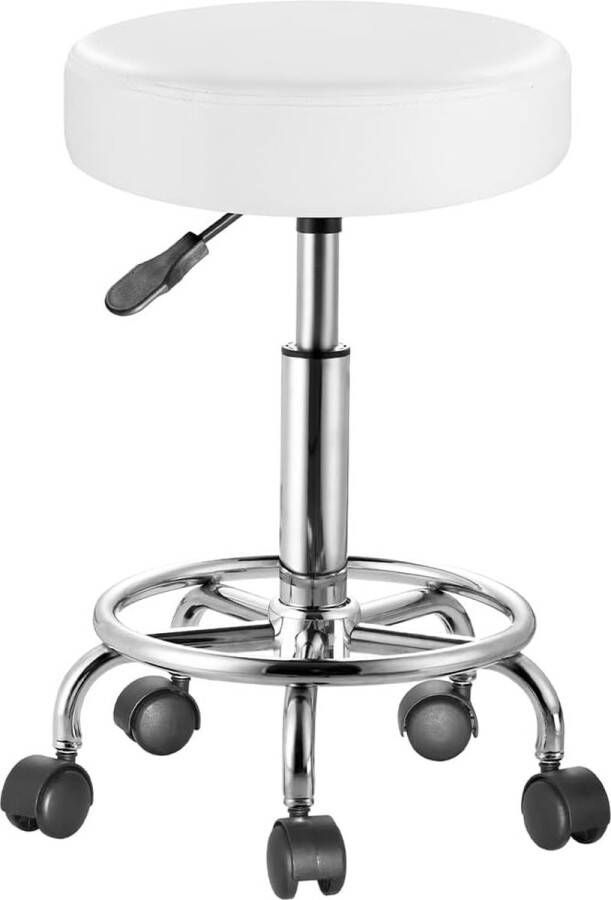 Zhs Kruk met wielen rond kunstleren zitting en stalen onderstel 360° draaibaar in hoogte verstelbaar 10 cm dikke vulling ideaal voor bar huis schoonheidsspecialiste dokterspraktijk