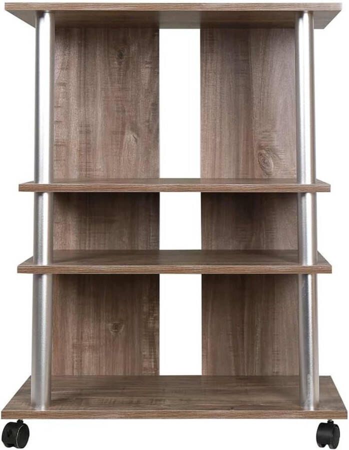 Zhs MDF-houten tv-kast met 3 planken voor consoles dvd-videogames en 4 wielen tv-karren modern design afmetingen 60 x 45 x 80 5 cm armhouder (bruin)