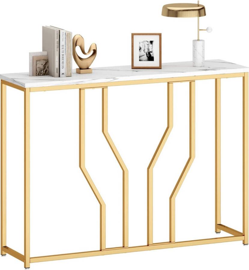 Zhs Moderne consoletafel bijzettafel haltafel met gouden metalen poten console voor de ingang gang woonkamer slaapkamer 110 x 30 x 80 cm
