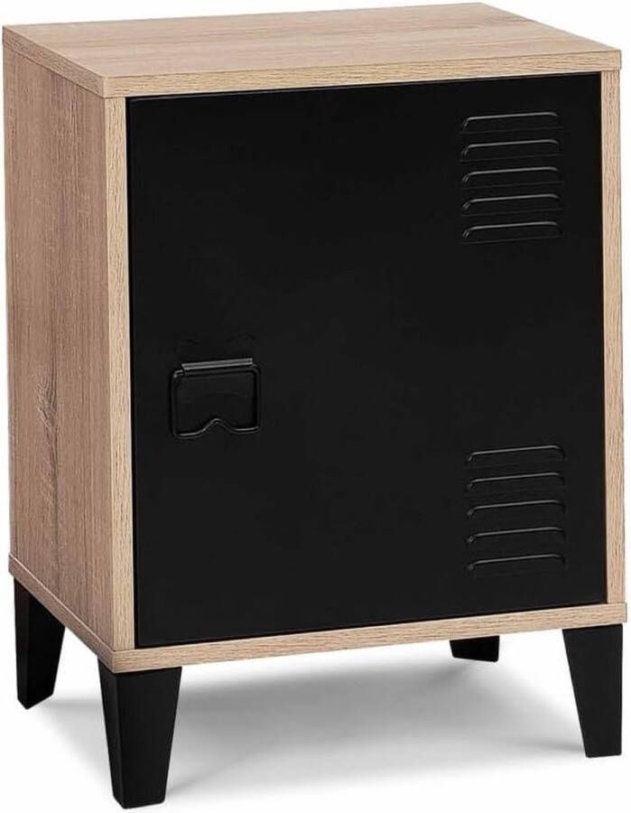 Nachtkastje Ester houtlook 1 metalen deur zwart industrieel design