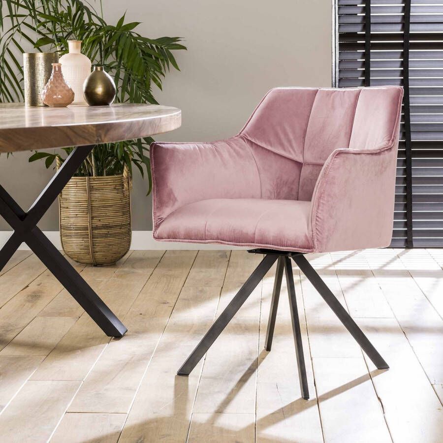 Bold Living Eetkamerstoel Raster Roze Velours