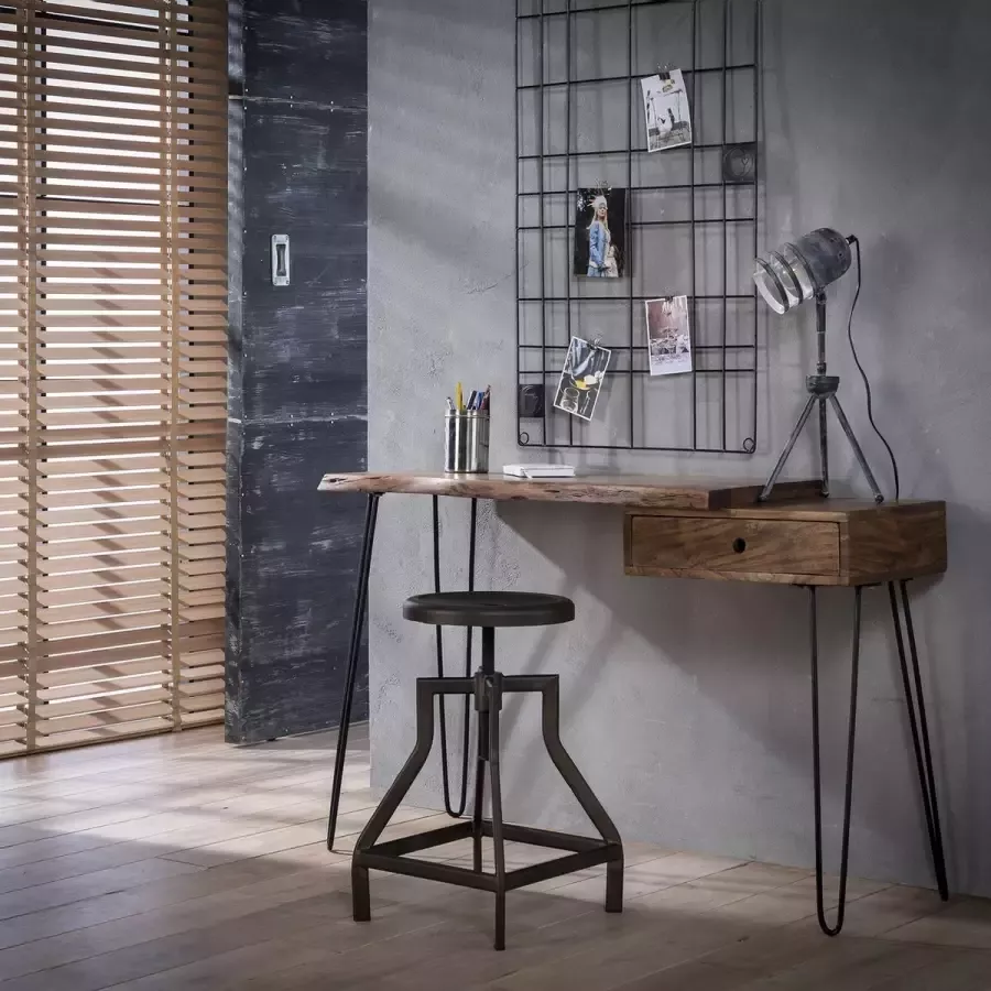 Luce home Kaptafel haltafel Edge 120 x 37 x 76 cm 1 lade acacia hout zwart metalen frame poten woonkamer hal landelijk design